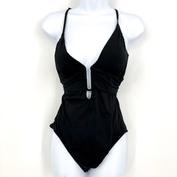 BECCA Standard Color Code Plunge Neck One Piece Swimsuit Medium Black NWT - Picture 5 of 13